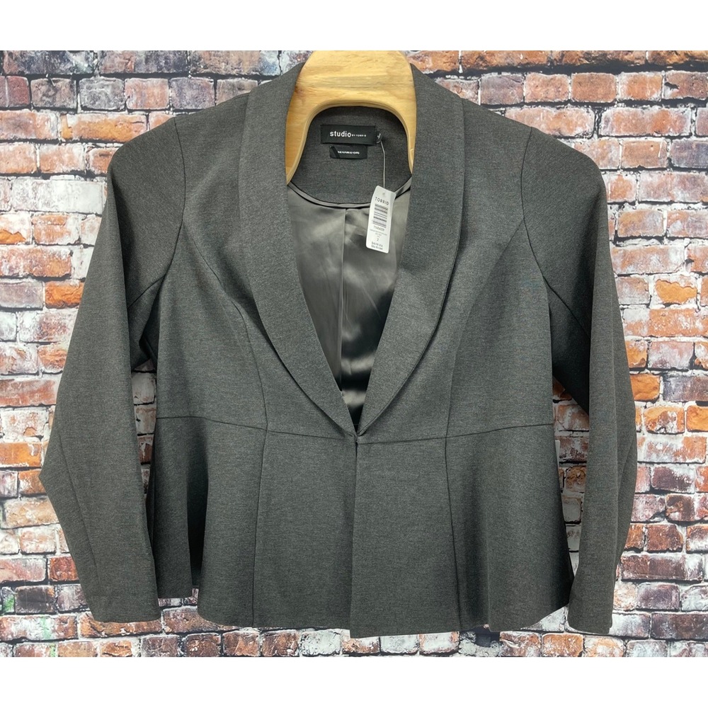 Torrid Studio Uptown Peplum Blazer Womens 2 Charcoal Gray Ponte Stretch New